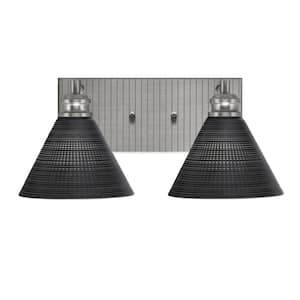 Albany 16.25 in. 2-Light Brushed Nickel Vanity Light with Black Matrix Glass Shades