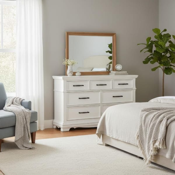 white dresser black handles Benjara Yal 7 Drawer 56 in. Wide with Nickle Bar BM346718 ikea white dresser 6 drawers