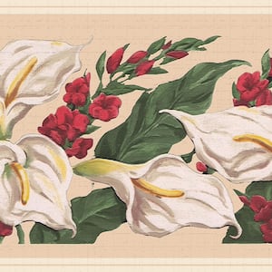 Falkirk Dandy II White Red Green Blooming Flowers Floral Peel and Stick Wallpaper Border