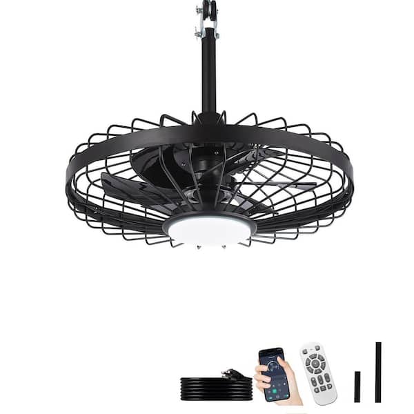 20 in. Black Downrod Mount Waterproof Standard Caged Ceiling Fan with Light for Outdoor 3 CCT Dimmable Included APP