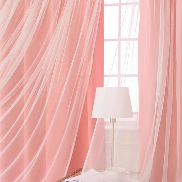 Best Home Fashion Marry Me Blackout Grommet Curtain Panel Pair with Tulle Overlay New Pink