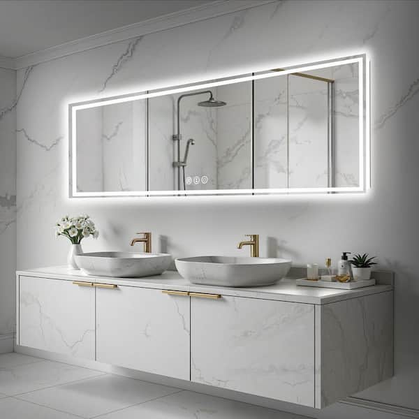 96 in. W x 36 in. H Rectangular Frameless LED Light Wall Bathroom Vanity Mirror with Anti-Fog