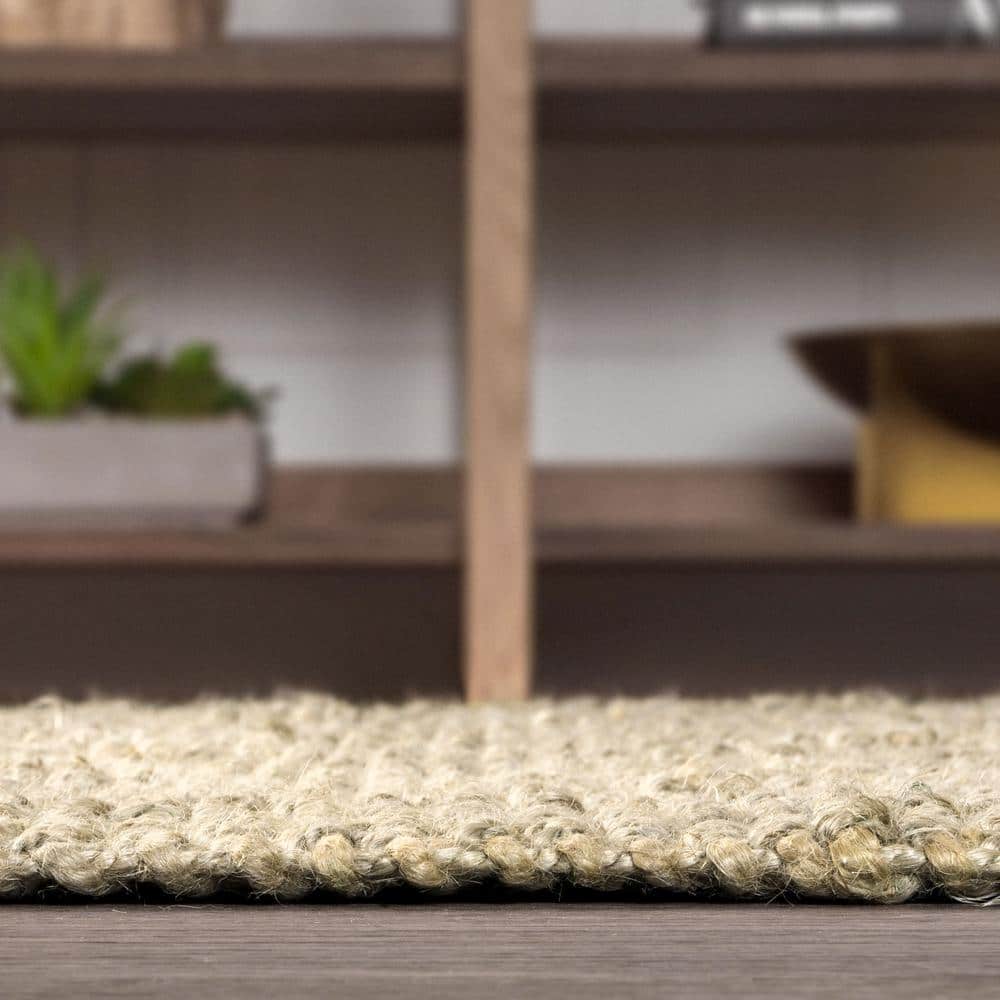 Ivory Braided Jute Handmade Reversible Rectangular Rug