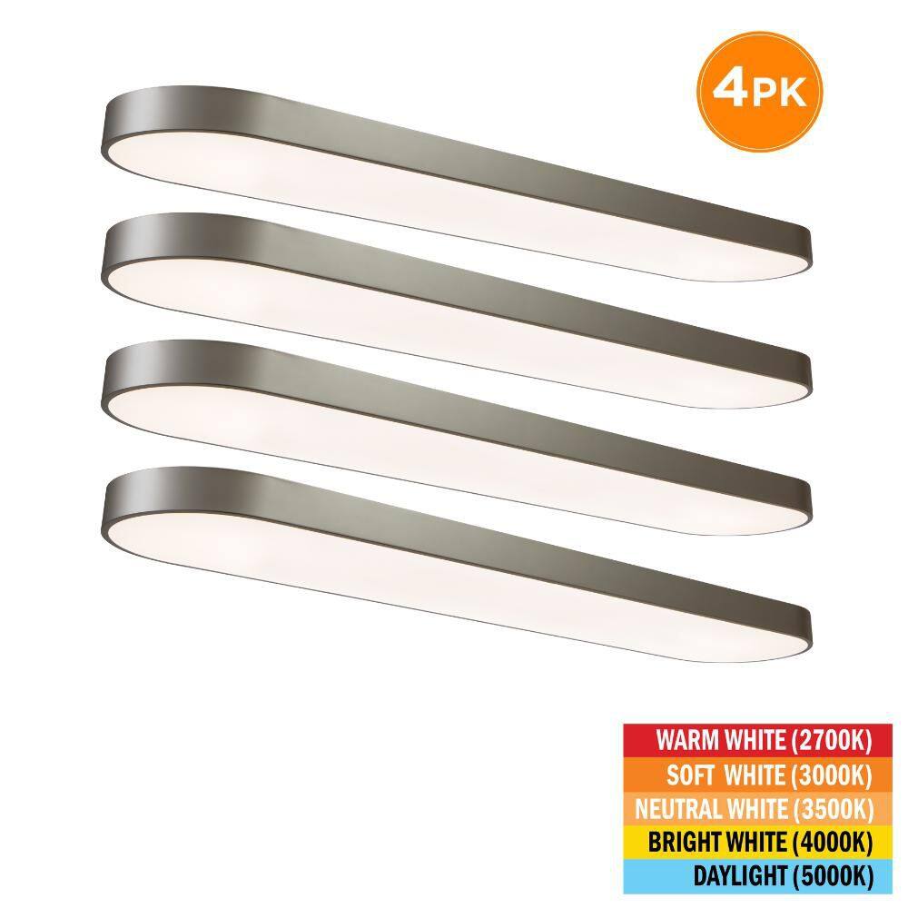 4-Pack 4 ft. x 10 in. Satin Nickel LED Flush Mount Ceiling Light Fixture 2700K 3000K 3500K 4000K 5000K 4000 Lumens price history on PriceWatchPro