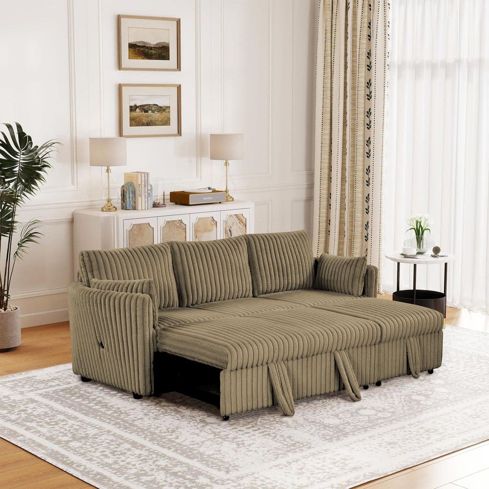 85 in. Wide Brown Fabric Pullout Sleeper Full Size Convertible Sofa Bed with USB and Pillows price history on PriceWatchPro