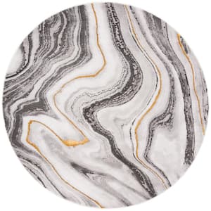 Craft Gray/Gold 12 ft. x 12 ft. Round Marbled Abstract Area Rug