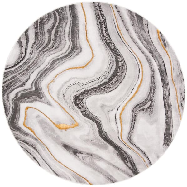 SAFAVIEH Craft Gray/Gold 7 ft. x 7 ft. Round Abstract Marbled Area Rug