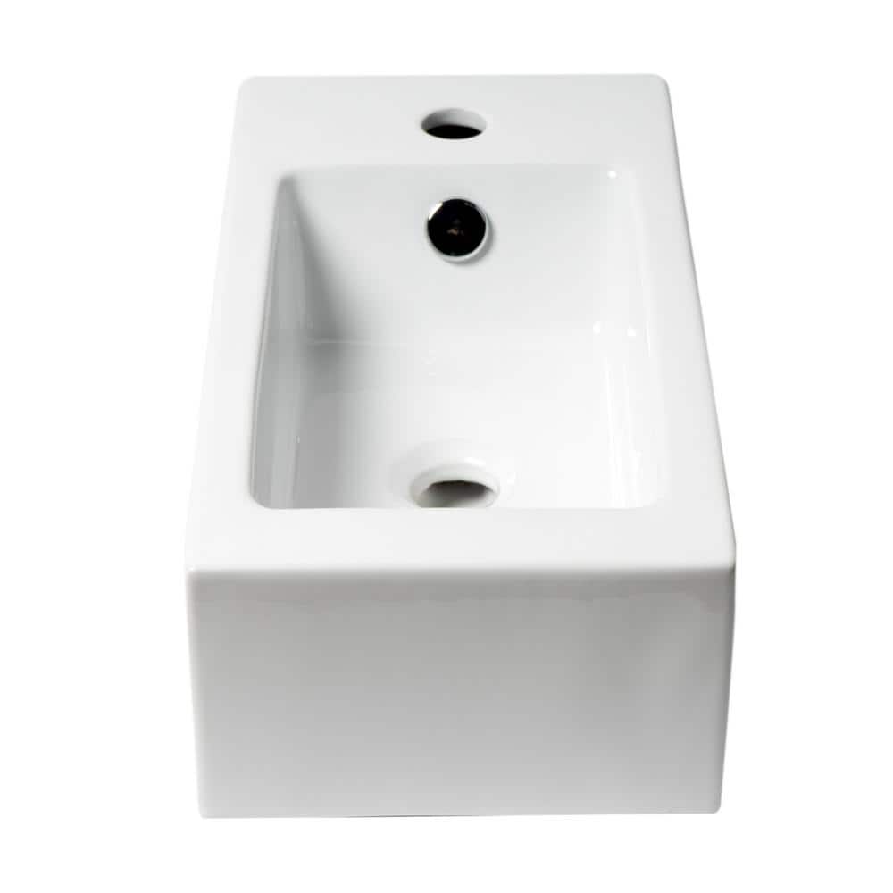 White Ceramic Rectangular Wall-Mount Bathroom Sink with Overflow