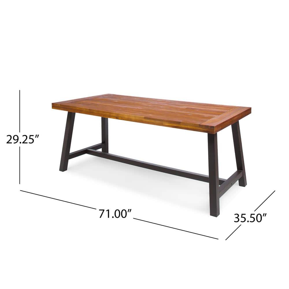 Carlie Sandblast Finish Acacia Wood Outdoor Dining Table with Metal Legs