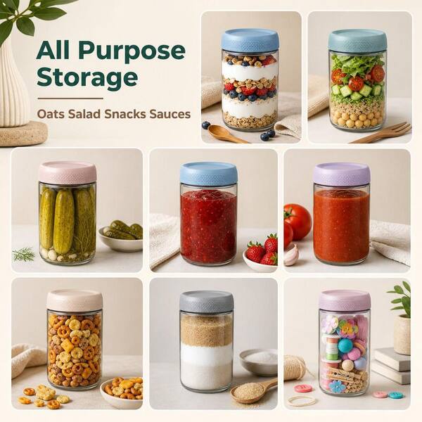 Numhew 6-Pack 24 oz. Glass Jars with Multi-Color Airtight Lids