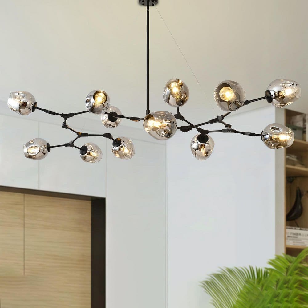 12 Lights Chandelier Black Ceiling Light Fixture Sputnik Modern Chandeliers for Dining Room Living Room with Globe Glass price history on PriceWatchPro