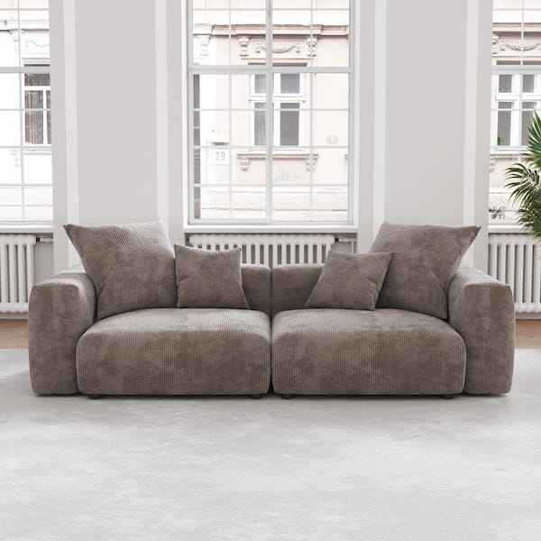 Magic Home 102 in. Square Arm Oversized Deep Seat Corduroy Modular Loveseat Modular Grand Sofa Couch in Brown (2 Seats)