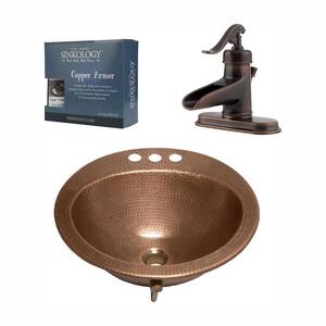 Bell 18 Gauge 19 in. Copper Drop-In Bath Sink in Antique Copper with Ashfield Faucet Kit
