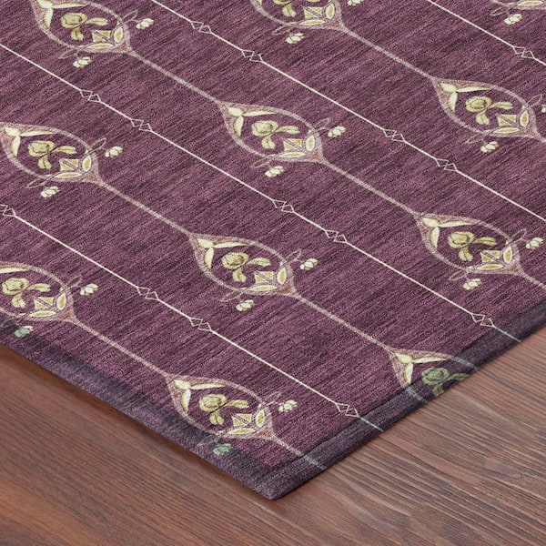Chantille Machine Washable Indoor/Outdoor Abstract ACN2691 Eggplant 8 ft. x 8 ft. Round Rug