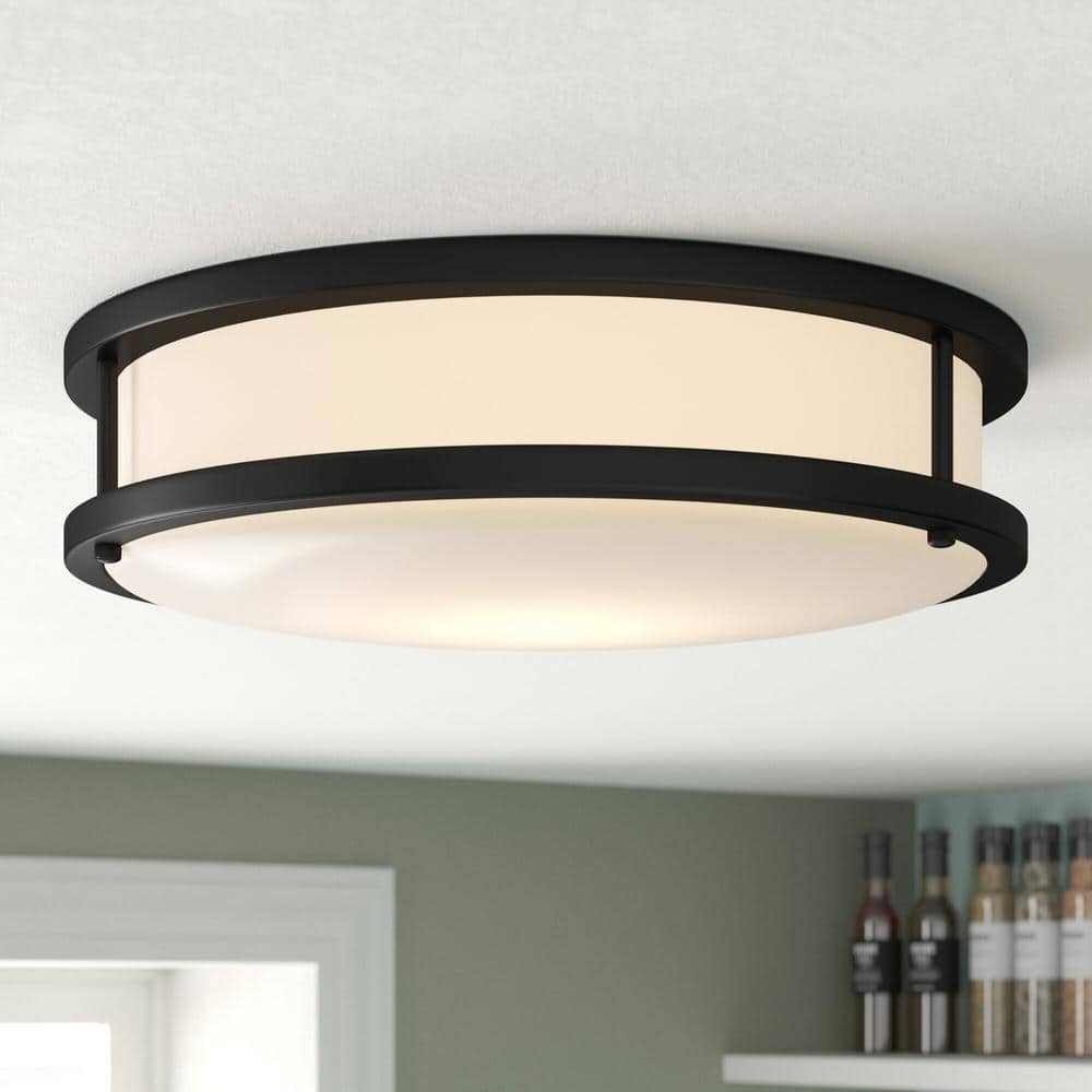 Matte Black 10'' LED Drum Flush Mount Ceiling Light, Indoor/Outdoor