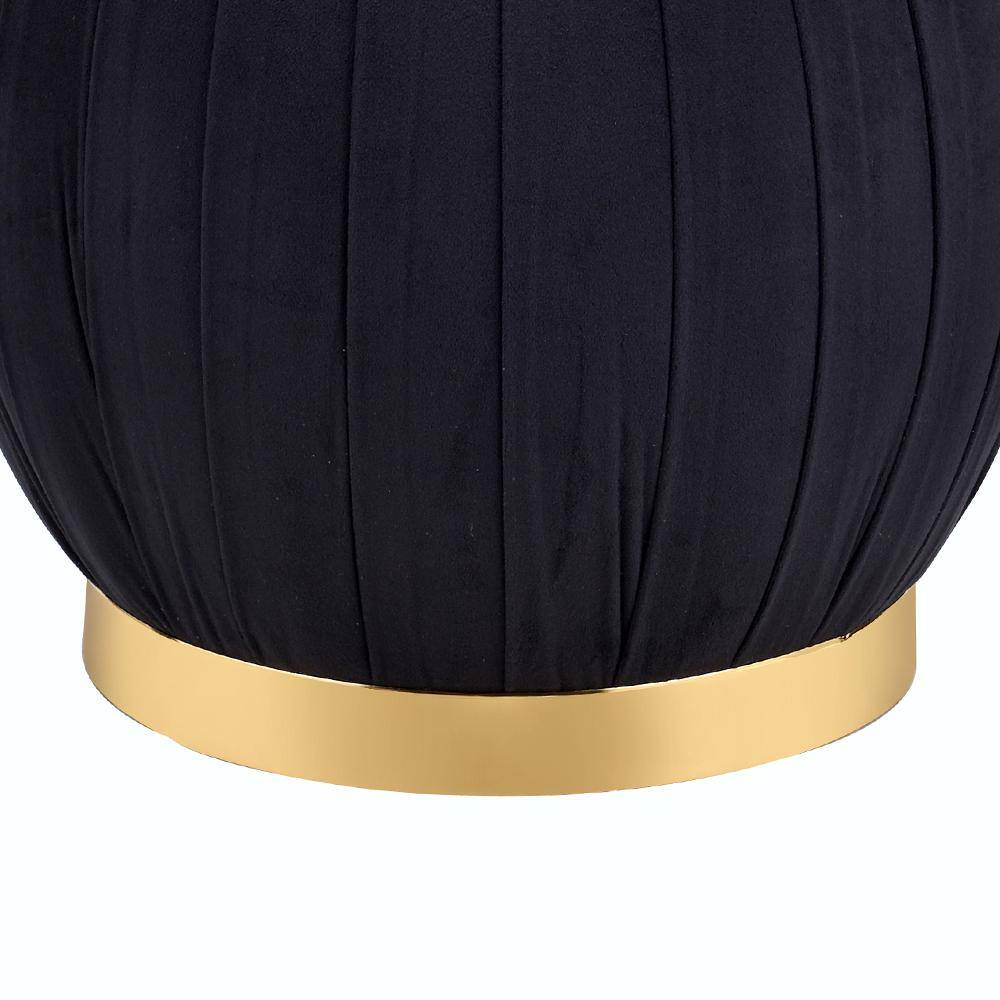 Meelano Luxe Round Black Velvet Ottoman with Gold Cylinder Base