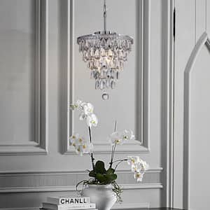 14in. 3-Lights Chrome Glam Chandelier Pendant Ceiling Lighting with Hanging Teardrop Crystals