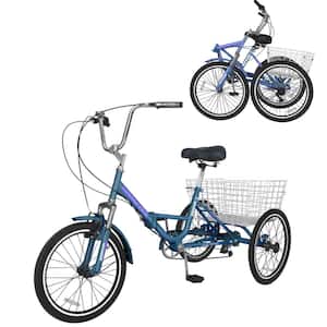 Folding 20 in. 7 Speed Adult Tricycles, 3-Wheels Cruiser Bike with Basket, Folding Trikes for Seniors