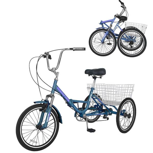 MOONCOOL Folding 20 in. 7 Speed Adult Tricycles, 3-Wheels Cruiser Bike with Basket, Folding Trikes for Seniors