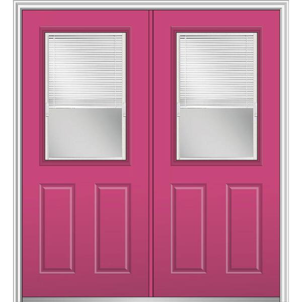 MMI Door 64 in. x 80 in. Internal Blinds Left-Hand Inswing 1/2-Lite Clear Glass 2-Panel Painted Steel Prehung Front Door