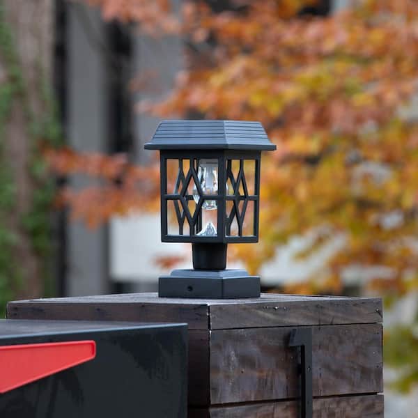 Luna II Black Outdoor Integrated LED Warm White Landscape Fits 4 x 4 Solar Deck Post Cap Light with Pier Mount (2-Pack)