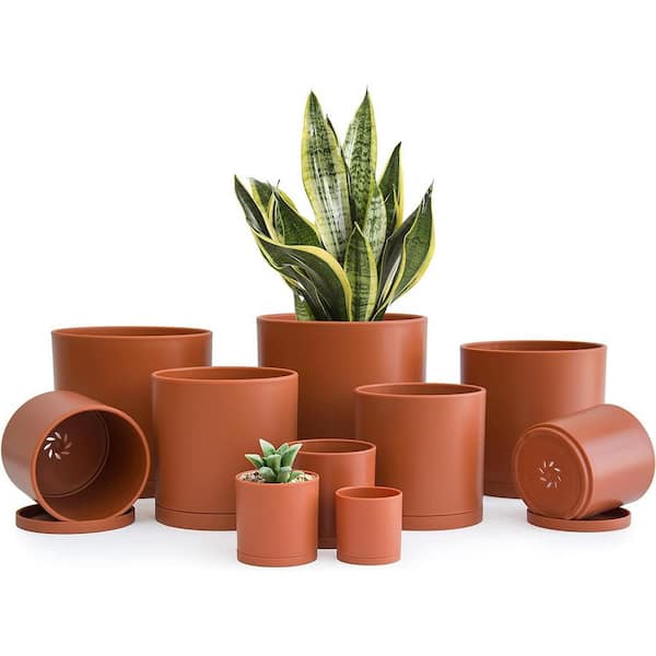 ITOPFOX Modern 6.5 in. L x 6.5 in. W x 6.5 in. H Teracotta Plastic Round Indoor Planter (10-Pack)