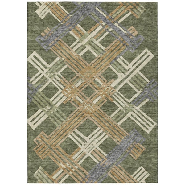 Chantille Machine Washable Indoor/Outdoor Abstract ACN2452 Olive 5 ft. x 7 ft. 6 in. Area Rug