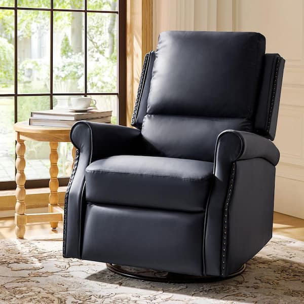Jazm Navy Faux Leather Swivel Rocker Manual Recliner