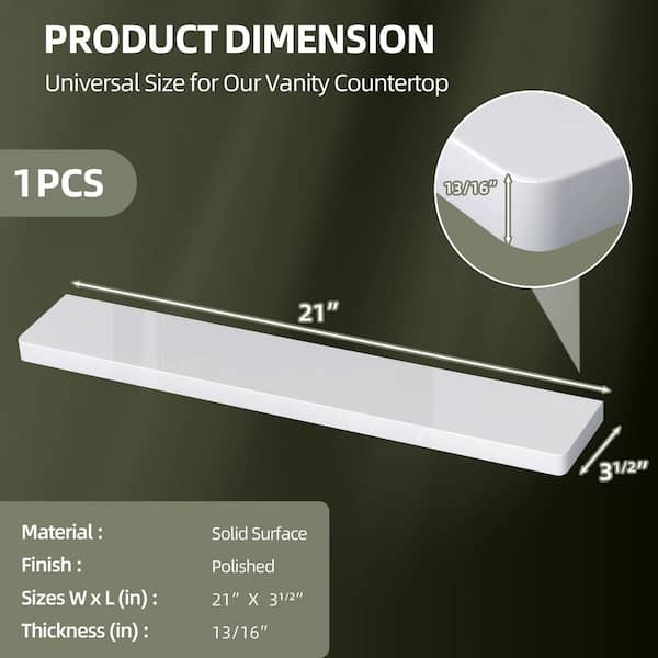 21 in. W x 3.5 in. H Solid Surface Vanity Sidesplash in White Side Panel for Bathroom Vanity