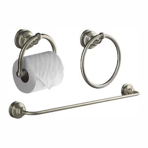 Fairfax 3-Piece Hardware Bundle with Towel Bar, Towel Ring and Toilet Paper Holder in Brushed Nickel