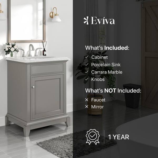 Eviva Elite Stamford 60 Gray Solid Wood Bathroom Vanity Set with Double OG  White Carrera Marble Top & White Undermount Porcelain Sinks