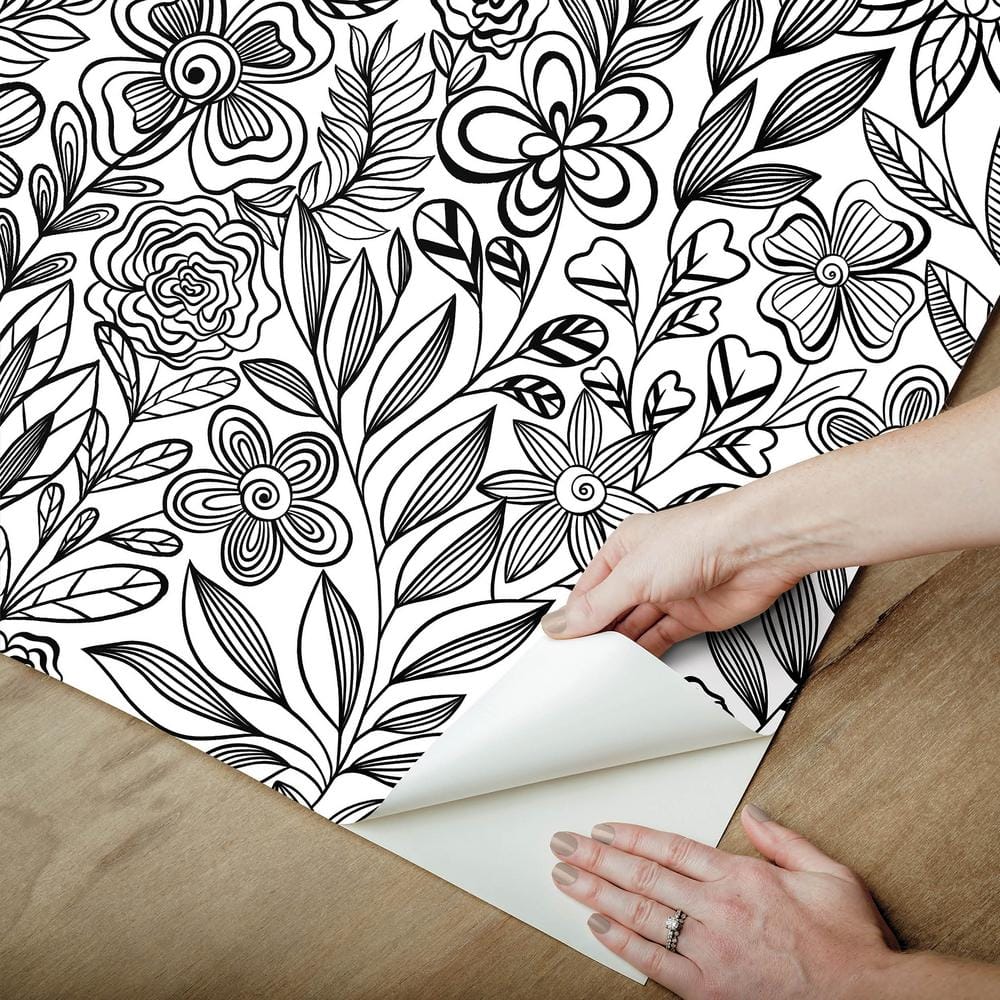 Black and White Floral Peel and Stick Wallpaper