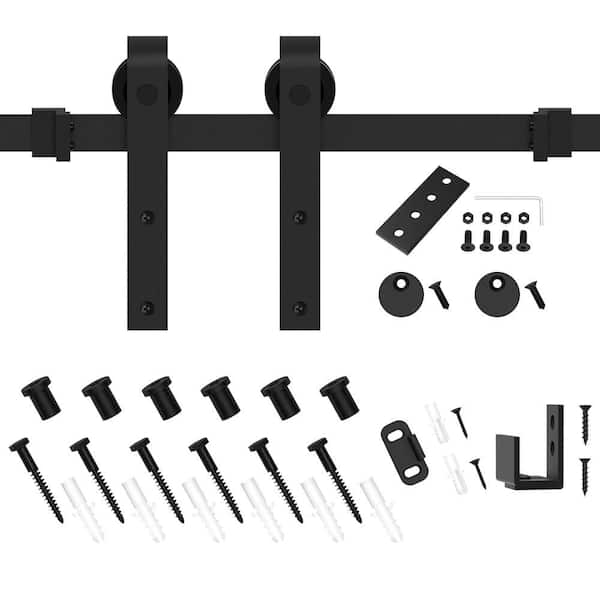 WINSOON 8 ft. /96 in. Super Mini Sliding Barn Door Hardware for Single Door TV Stands Small Wardrobe Cabinets (J Shape Hanger)