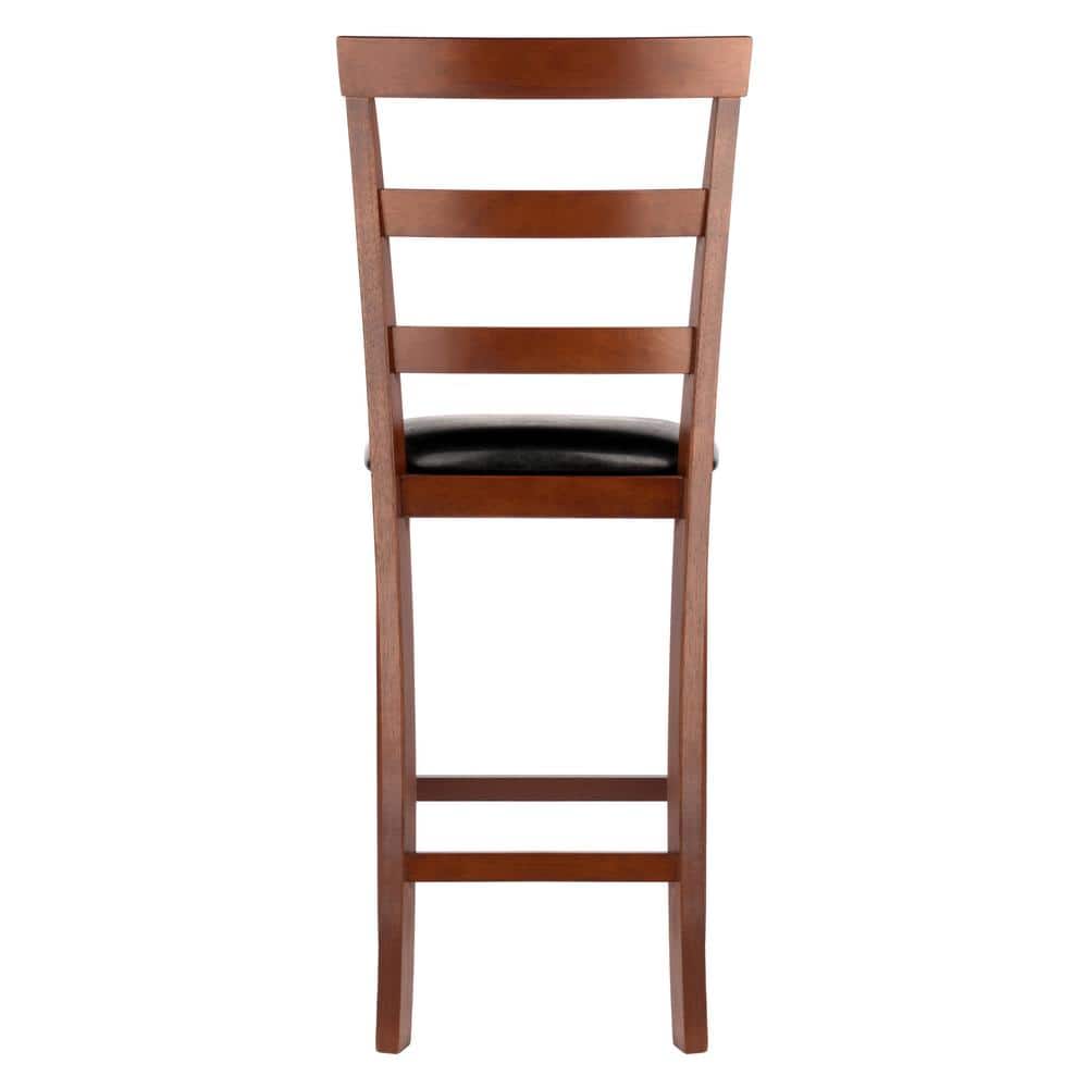 Walnut Wood & Black Leather Transitional Counter Stools, Set of 2