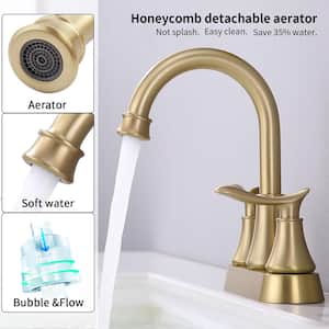Deck Mount Double Handle 4 in. Centerset Double Handle High Arc Bathroom Faucet with Drain Kit Included in Brushed Gold