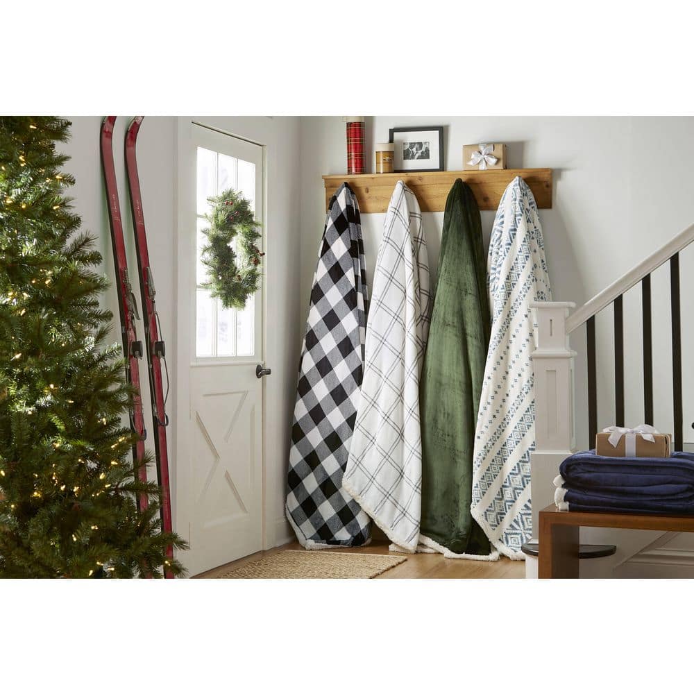 Twin Blue Plush Fleece Sherpa Reversible Blanket
