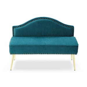 47 in. Mid-Century Teal Upholstered Velvet 2-Seat Loveseat with Antique Copper Nailhead Trim