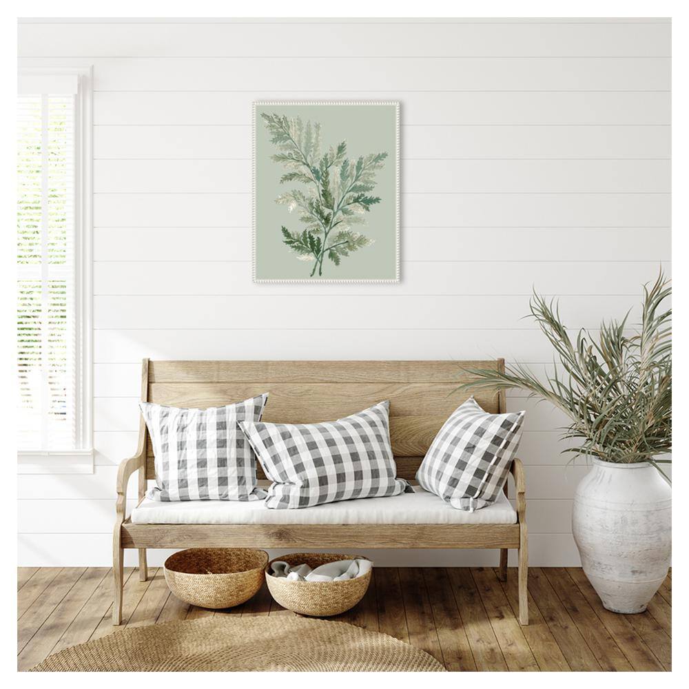 Tonal Green Ferns Beaded Framed Canvas Wall Art