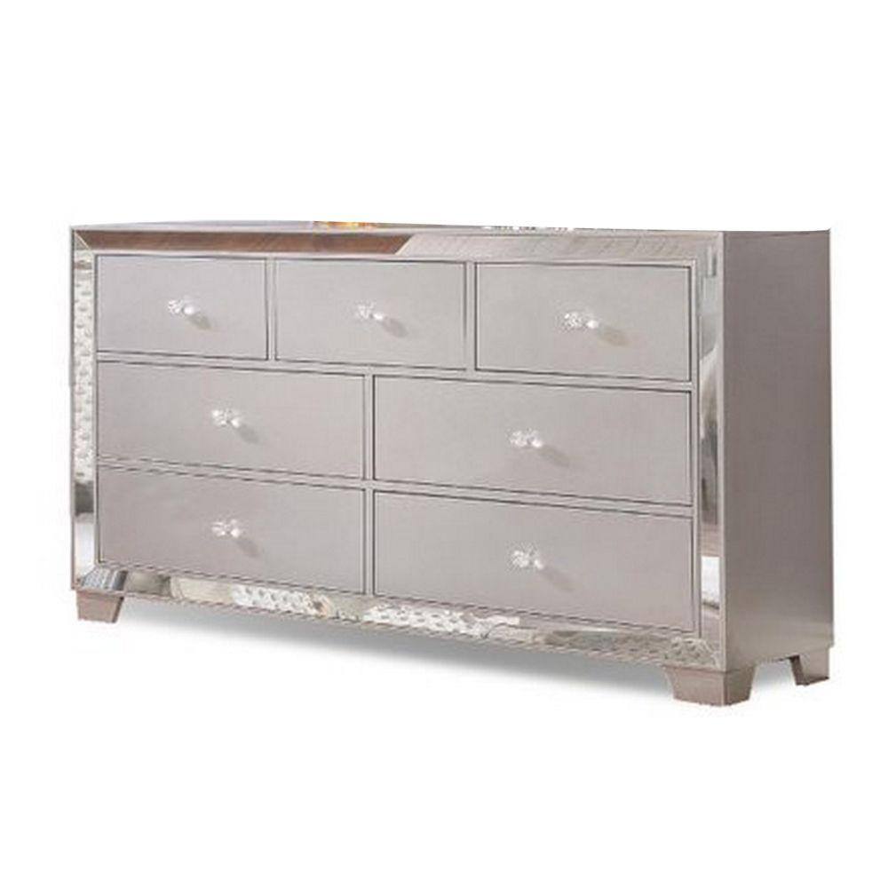 Benjara 15.5 in. W Silver 7Drawer Deluxe Wood Frame Dresser with