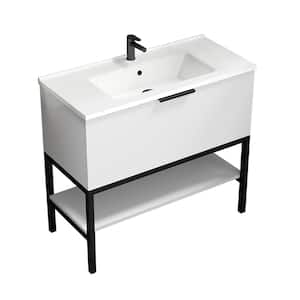 Bodrum 39.37 in. W x 17.72 in. D x 35.04 in . H FreeStanding Bath Vanity in Glossy White with Vanity Top Basin in White