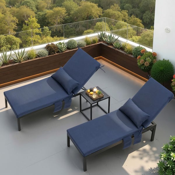 80 in. x 23 in. 2-Piece Outdoor Chaise Lounge Cushions Patio Lounge Chair Cushion in Navy Blue with Pillow