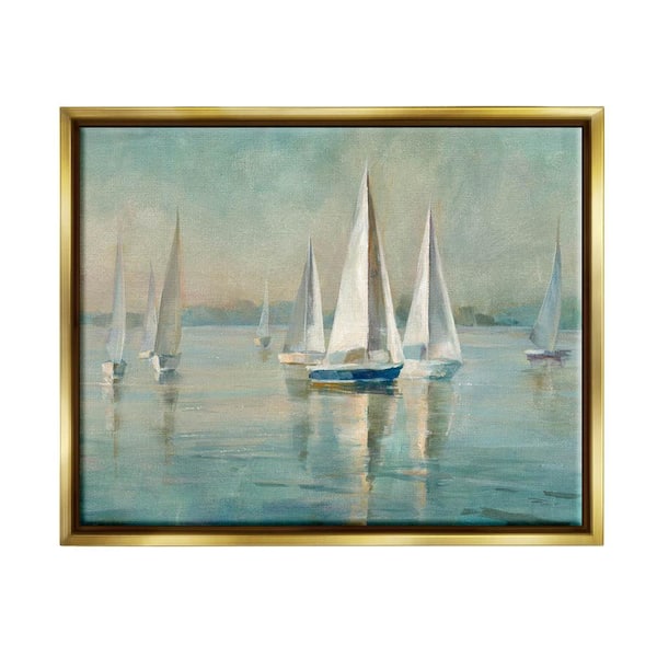 The Stupell Home Decor Collection Traditional Sailboats Lake Relaxed Nautical Painting by Danhui Nai Floater Frame Nature Wall Art Print 31 in. x 25 in.