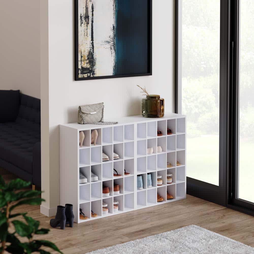 White Stackable 25-Compartment Shoe Organizer
