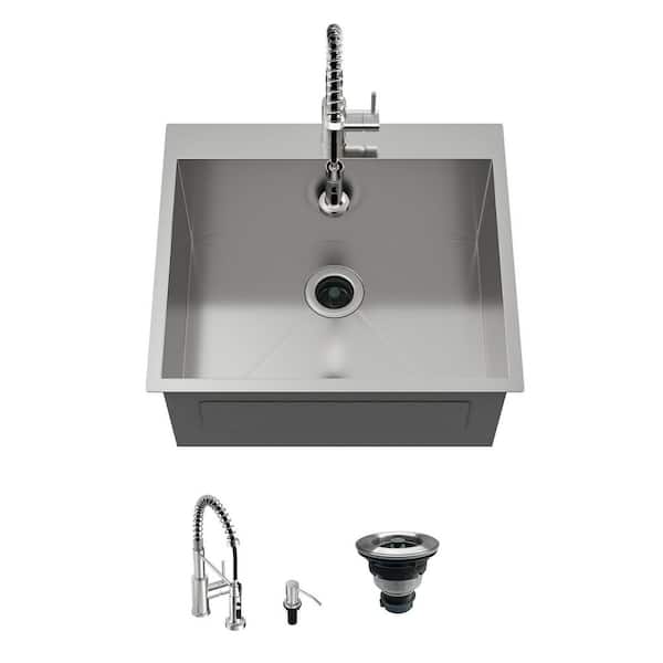 25 in. D x 22 in. W 24.7 Gallons Drop-in Laundry/Utility Sink Brushed with Powerful Spray Pull Down Faucet