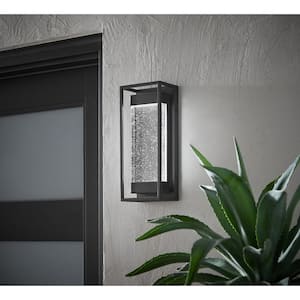 Lindley Modern 1-Light Matte Black Hardwired LED Outdoor Wall Lantern Sconce with Bubble Double Frame (1-Pack)