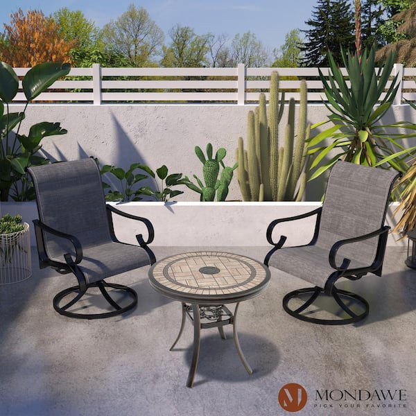 Mondawe Aluminum Frame Outdoor Swivel Dining Chair Patio Swivel Chair with Blended Fabric Seat (Set of 2)