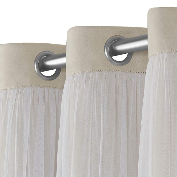 Talia Sand Solid Lined Room Darkening Grommet Top Curtain, 52 in. W x 108 in. L (Set of 2)