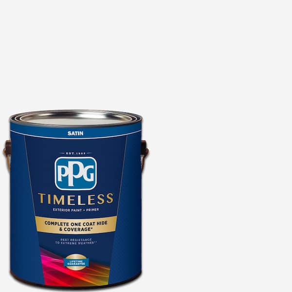 PPG TIMELESS 1 gal. Pure White Satin Base 1 Exterior Paint with Primer