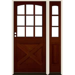 50 in. x 80 in. Farmhouse X Panel RH 1/2 Lite Clear Glass Red Chestnut Stain Douglas Fir Prehung Front Door with RSL