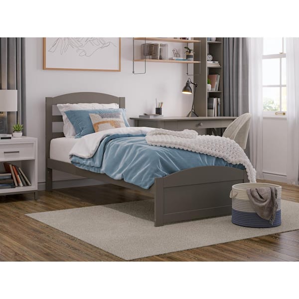 AFI Warren 38-1/4 in. W Grey Twin Extra Long Solid Wood Frame with Footboard and USB Device Charger Platform Bed
